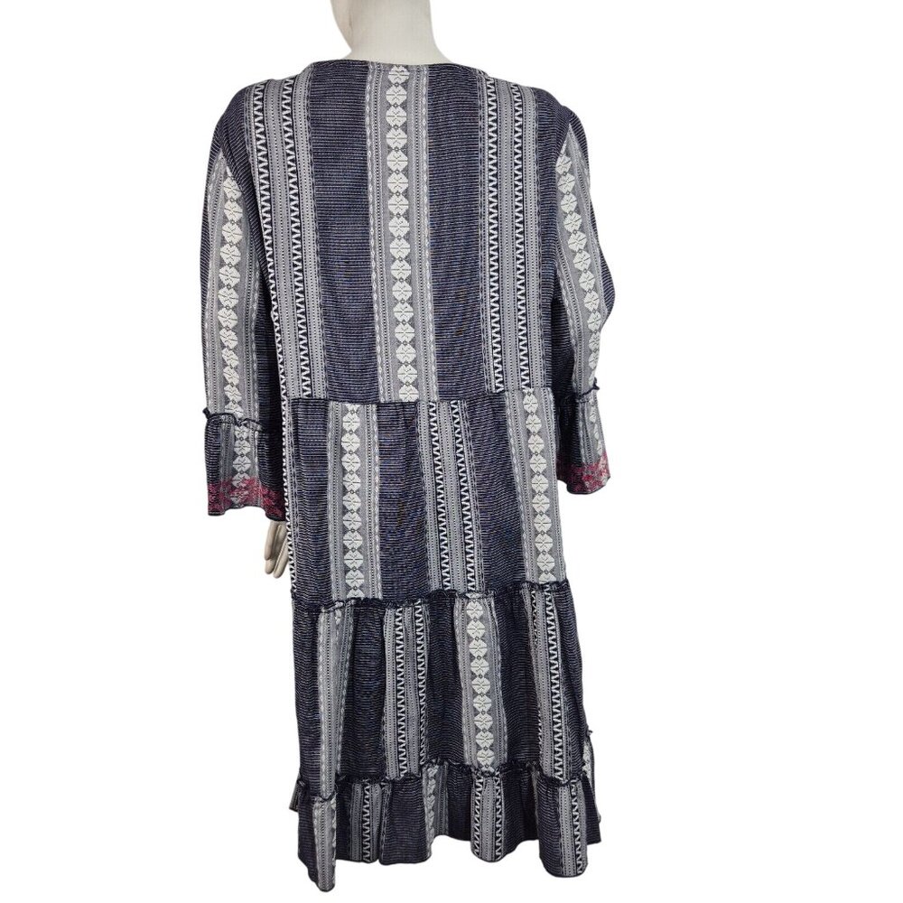 John Mark Women's Dress Size L Floral Embroidered Blue White Pink Stripe (29) - Picture 3 of 11